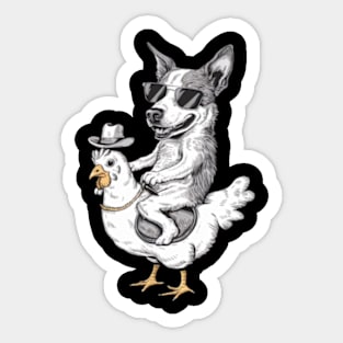 Paola Salome features a dog riding a small chicken Sticker